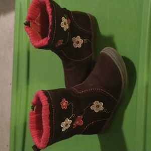 Okie Dokie free girls brown and pink boots size 5 floral design